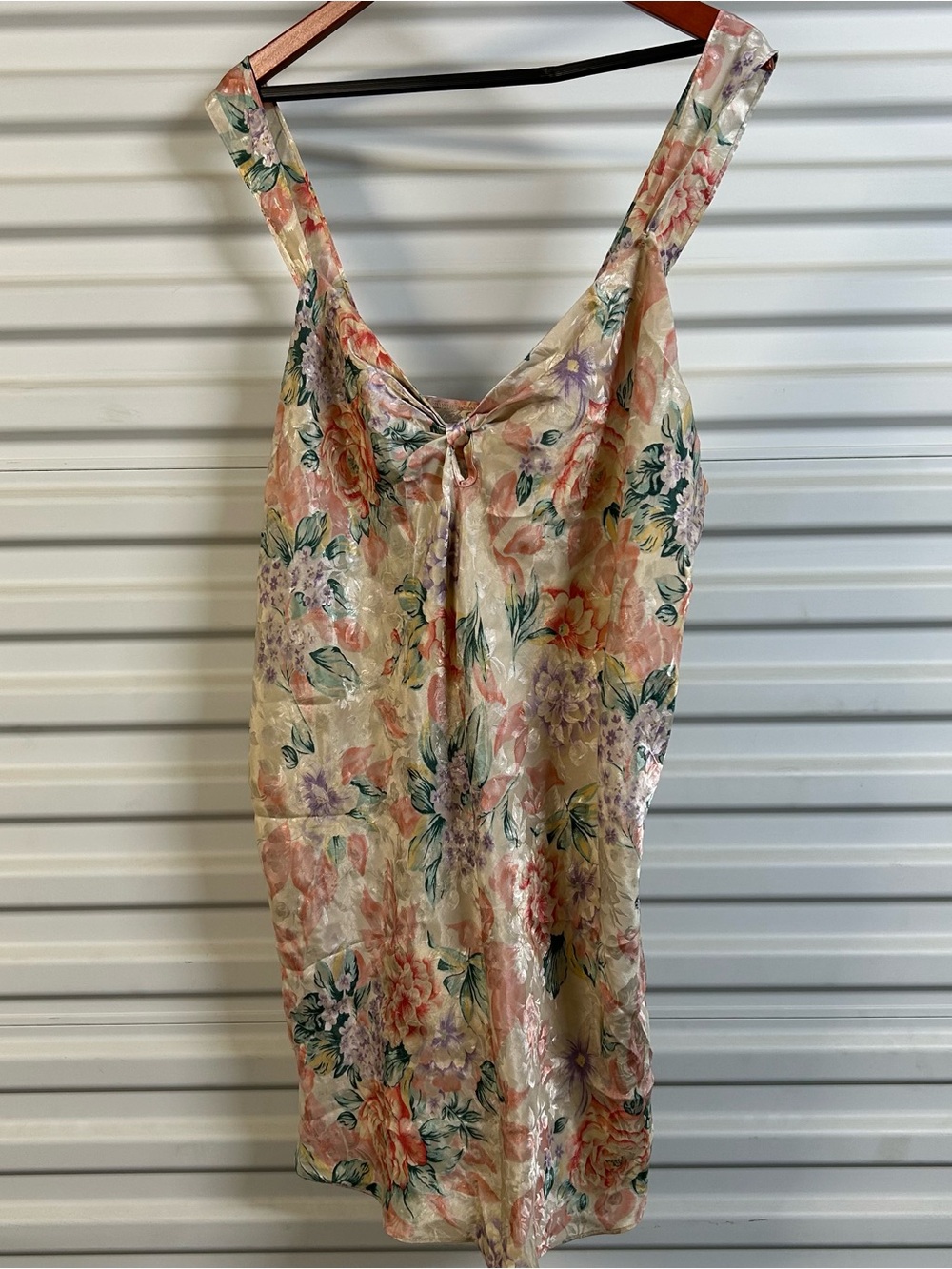 Just My Size Floral Satin Camisole in Cream, Pink and Green
